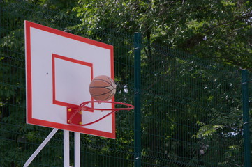 The ball flies into the basket.