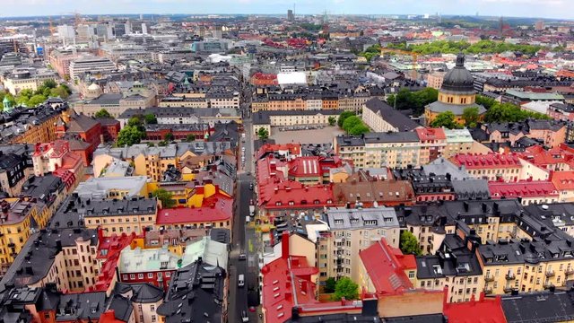 Aerial view of Stockholm Sweden's colorful architecture.
