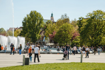 Obraz premium City over the river. Warsaw over the Vistula. The old town is the Polish and Viennese Boulevards. Old and owen parts of the city. Architecture. Temples and churches. High-rise buildings and historic