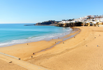 Albufeira beach. Bathed by the Atlantic Ocean is one of the most visited by European tourists. Algarve, south of Portugal.