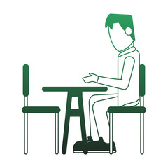 Fototapeta premium Man working with laptop at office vector illustration graphic design
