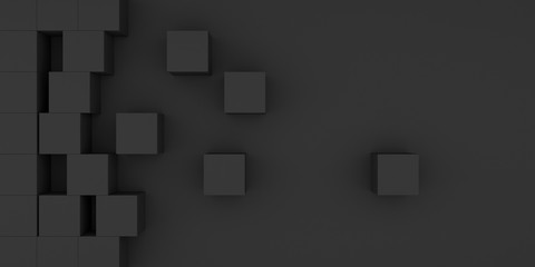 Fototapeta na wymiar Abstract concept of black cubes on dark background, 3d rendering