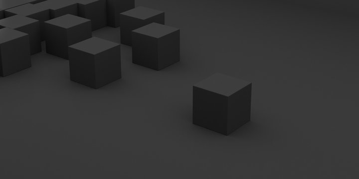 Abstract concept of black cubes on dark background, 3d rendering © nuchao
