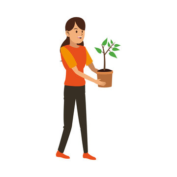 Woman with plant vector illustration graphic design