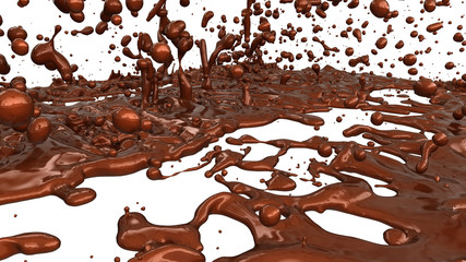 Melted chocolate or cocoa coffee splashes and droplets