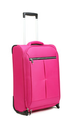 Pink suitcase isolated on white background