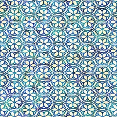 Native batik seamless watercolor artistic boho style colorful square pattern.