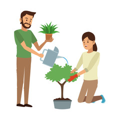Man and woman planting cartoon vector illustration graphic design