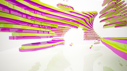 Abstract white and colored gradient  interior multilevel public space with window. 3D illustration and rendering.