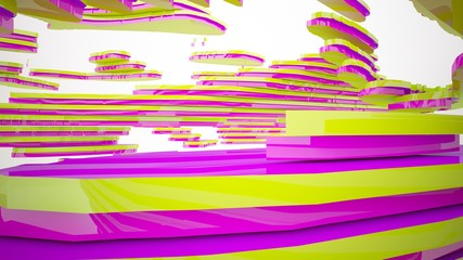 Abstract white and colored gradient  interior multilevel public space with window. 3D illustration and rendering.