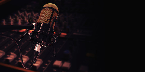 microphone in studio at background 3d illustration