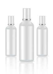 Mock up Realistic White and Metal Cosmetic Bottles Set Background Illustration