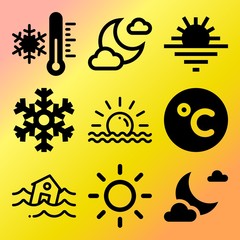 Vector icon set  about weather with 9 icons related to trees, landscape, graphic, energy and sun