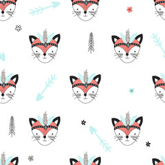 Seamless pattern with tribal foxes