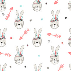 Seamless pattern with tribal hares