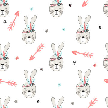 Seamless pattern with tribal hares