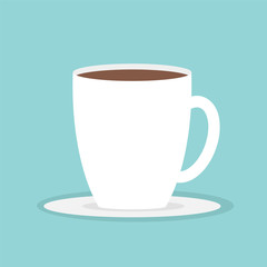 Big coffee cup mug Blue background Flat modern simply design