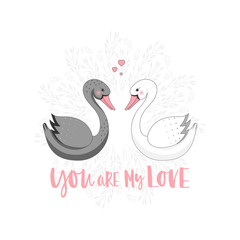 Illustration with pair of swans