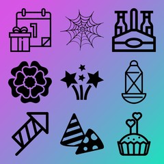 Fototapeta premium Vector icon set about birthday party with 9 icons related to bottle, explosion, cream, red and silhouette