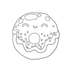 Donut cartoon illustration isolated on white background for children color book