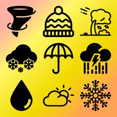 Vector icon set  about weather with 9 icons related to dew, condensation, big, space and cloudy
