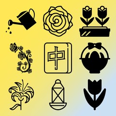 Vector icon set  about flowers with 9 icons related to closeup, tulip, lettering, season and pieces