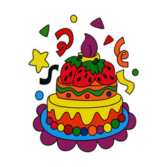 Cake cartoon illustration isolated on white background for children color book