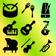 Vector icon set  about music instruments with 9 icons related to symphony, guitar, texture, design and classical