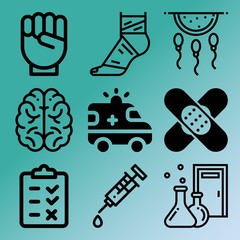 Vector icon set  about medicine with 9 icons related to chemistry, white, chemist, practice and beauty