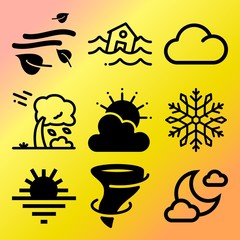 Vector icon set  about weather with 9 icons related to detail, star, bright, urban and new