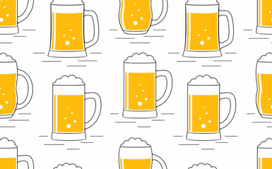 Seamless pattern with beer. line style. isolated on white background