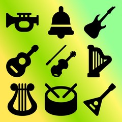 Vector icon set  about music instruments with 9 icons related to composition, trumpet, melody, instrument and music