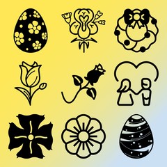 Vector icon set  about flowers with 9 icons related to frame, round, circle, tradition and nest