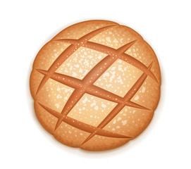 Rye round dark bread. Realistic loaf. Baking healthy food. Flour