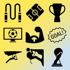 Vector icon set  about fitness and sport with 9 icons related to people , hiking, air, parachute and freedom