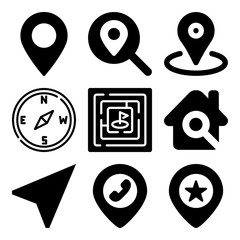 Vector icon set  about location with 9 icons related to vintage, field, information, wedding and application