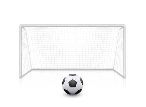 Vector realistic football soccer goal with grid. Football goal and soccer ball with shadow - stock vector.