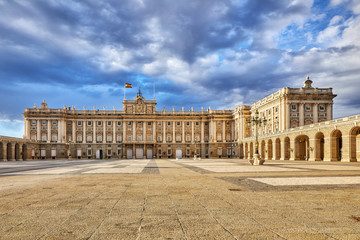 Fototapeta na wymiar Royal palace in Madrid, Spain. Plaza de la Armeria, inner yard