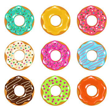 vector collection of colored realistic donuts on white background