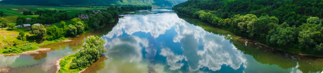 панорама красивый вид  пейзаж река лес