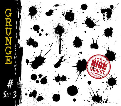 Set Of Grunge Style Blood Or Ink Splatter And Droplet . Elements Vector