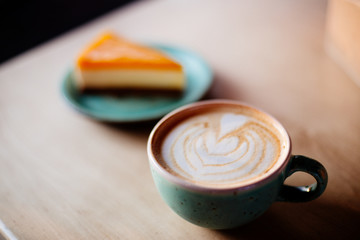 Coffee and mango cheesecake.