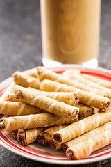 Sweet chocolate waffle rolls.