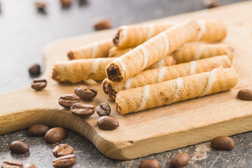 Sweet chocolate waffle rolls.