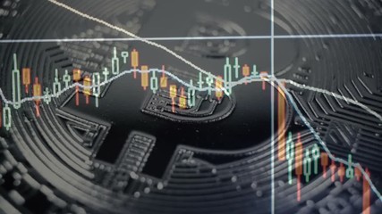 Falling of bitcoin. Crypto currency Gold Bitcoin - BTC - Bit Coin. Macro shots crypto currency Bitcoin coins rotating.