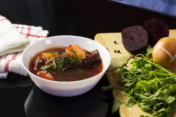 Beetroot soup. Healty traditional nutrition