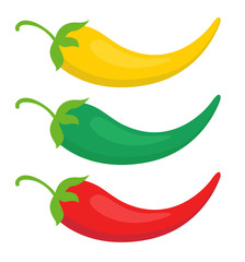 Set color chili pepper icon yellow, green and red chili pepper vector Illustration isolated