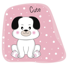Hand drawn greeting card of a cute funny dog.
