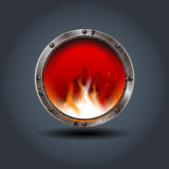 Fire place, rusty iron rounded badge icon. For Ui/Game.