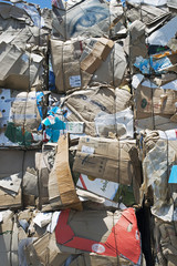 A view of a truck with recycled papers and cartoons in the customs of Kos, Greece